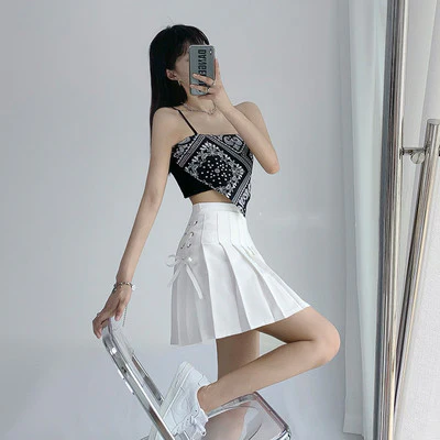 American style high waist pleated skirt  HA0521 - Image 4