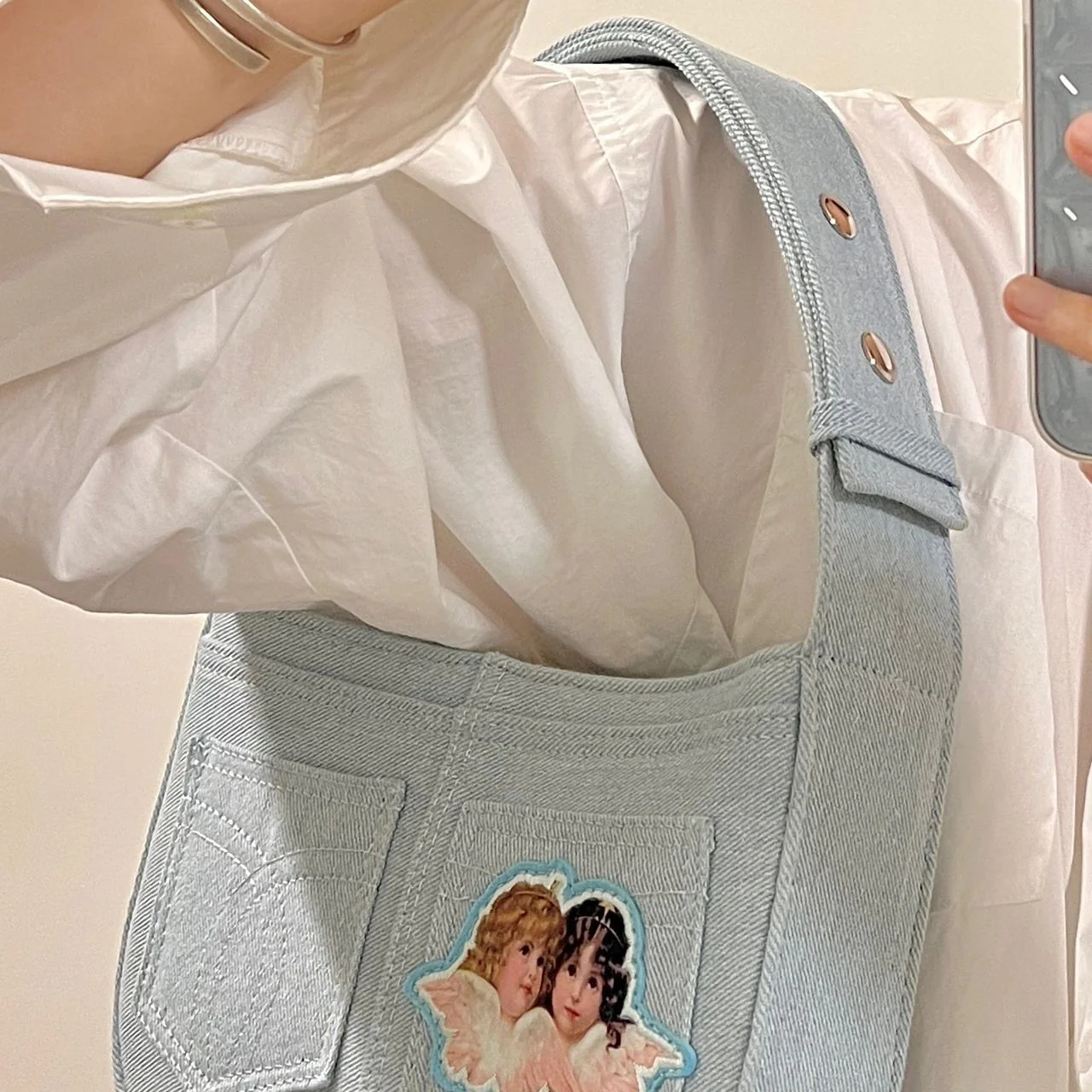 Angel Embroidered Denim Tote   HA1135 - Image 4