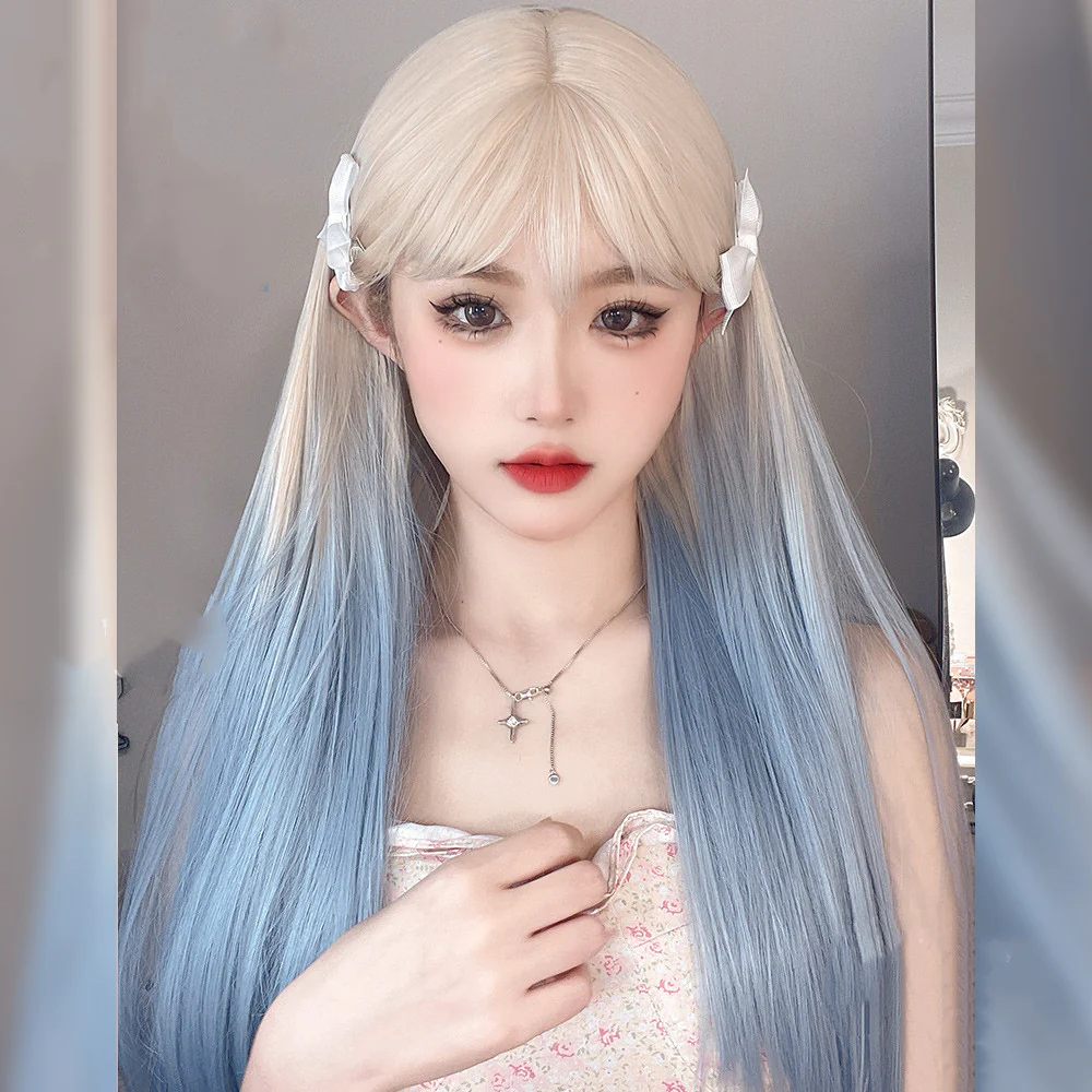 Apricot Gradient Light Blue Long Straight Wig  HA0690 - Image 2