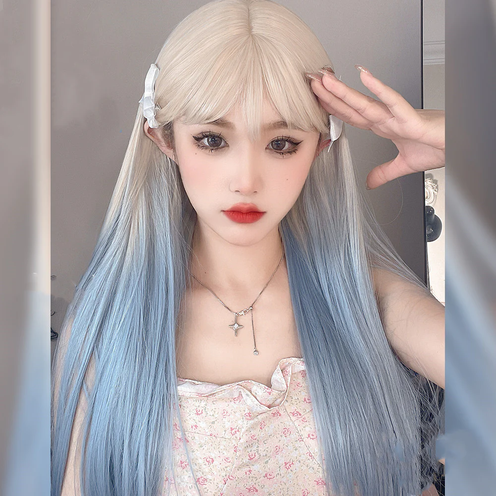 Apricot Gradient Light Blue Long Straight Wig  HA0690 - Image 3
