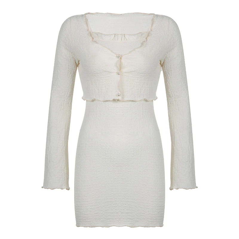 Apricot suspender skirt cardigan two-piece set   HA0886 - Image 5