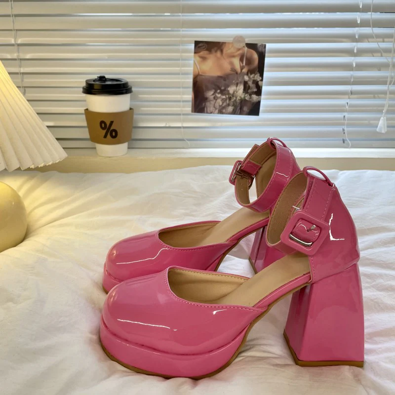 Barbie pink high heel leather shoes   HA1979 - Image 4