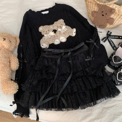 Bear Plush Bow Knot Sweater   HA1527 - Image 5