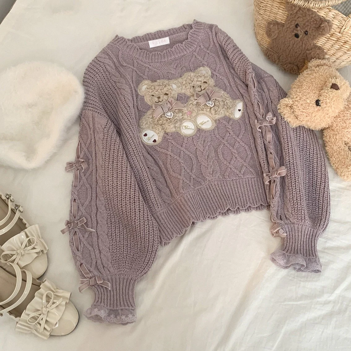 Bear Plush Bow Knot Sweater   HA1527 - Image 6