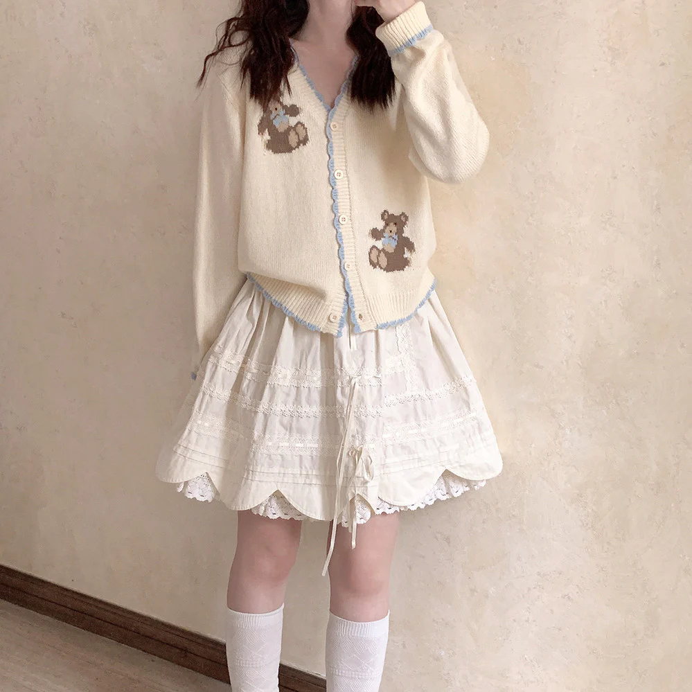 Beige knitted sweater with blue bow  HA0422 - Image 3
