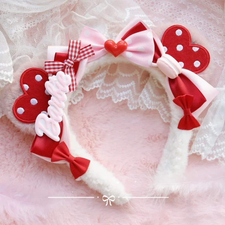 Big Bear Ear Heart Embroidery Headband   HA0618 - Image 5