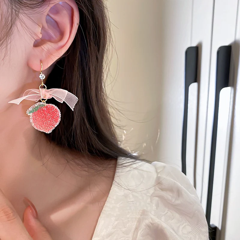 Big Pink Bow Strawberry Earrings   HA1969 - Image 3