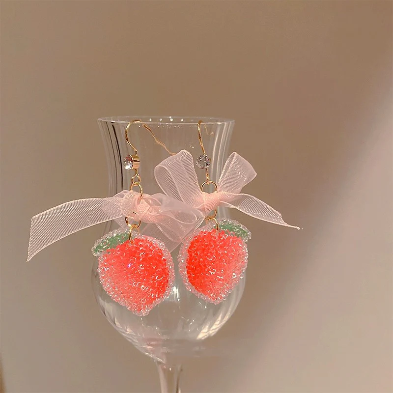 Big Pink Bow Strawberry Earrings   HA1969 - Image 4