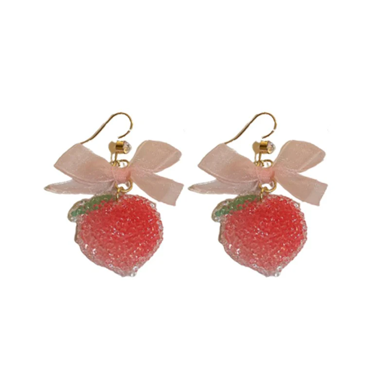 Big Pink Bow Strawberry Earrings   HA1969 - Image 5
