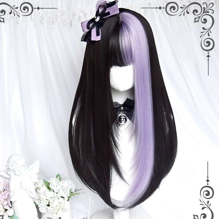 Black and purple color matching long straight wig HA1443 - Image 2