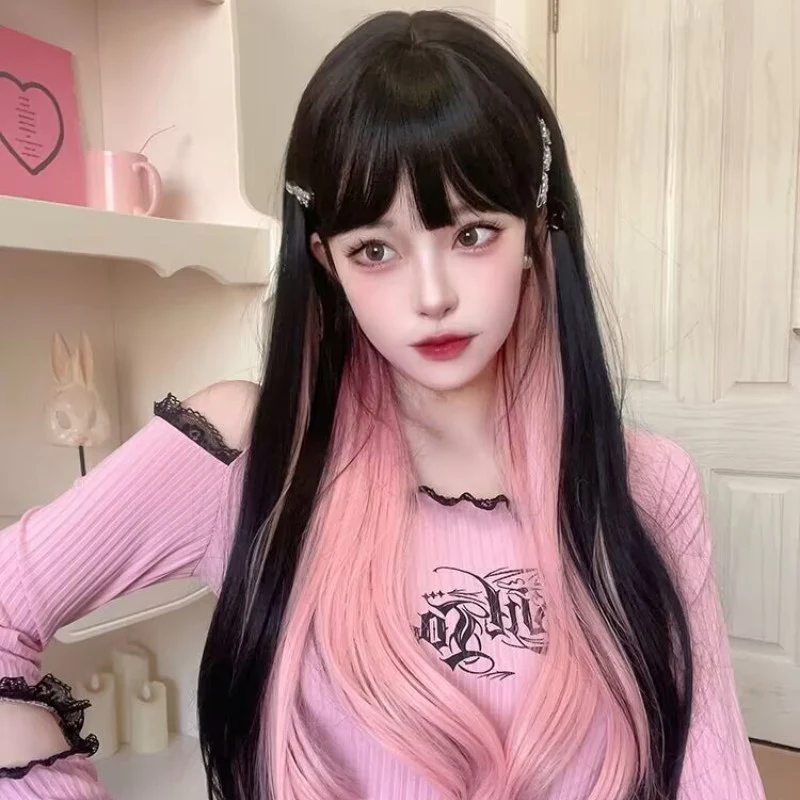 Black Brown Highlighted Rose Pink Long Straight Hair HA1621 - Image 2