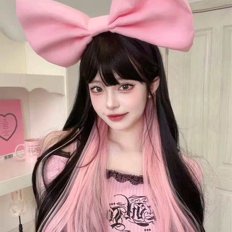 Black Brown Highlighted Rose Pink Long Straight Hair HA1621 - Image 4
