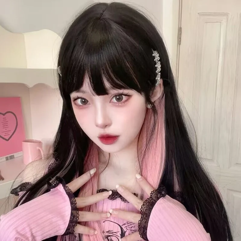 Black Brown Highlighted Rose Pink Long Straight Hair HA1621 - Image 6