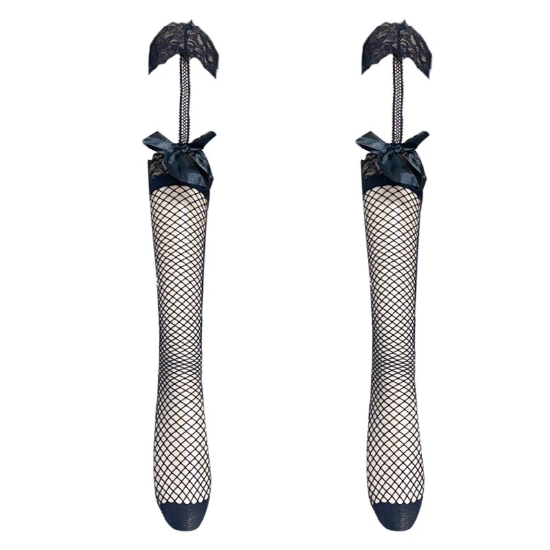Black silk fishnet socks with bow   HA1801 - Image 5