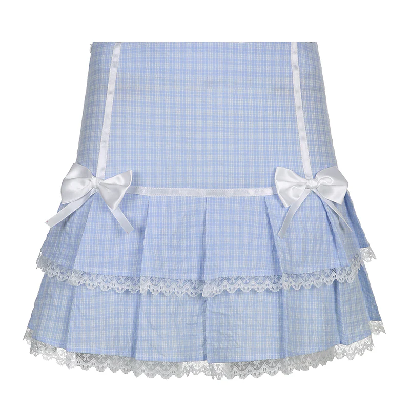 Blue Bow Lace Pleated Skirt HA0325 - Image 5