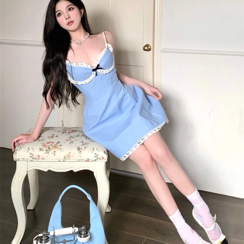 Blue Bow Slip Dress HA1885 - Image 5