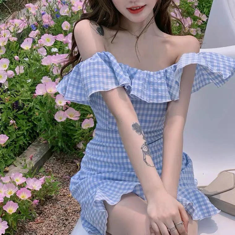Blue check ruffle dress   HA0595 - Image 2