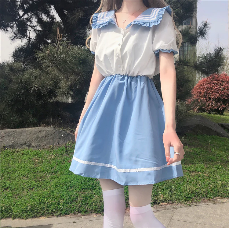 Blue Collar Contrast Short Sleeve Dress  HA0373 - Image 2