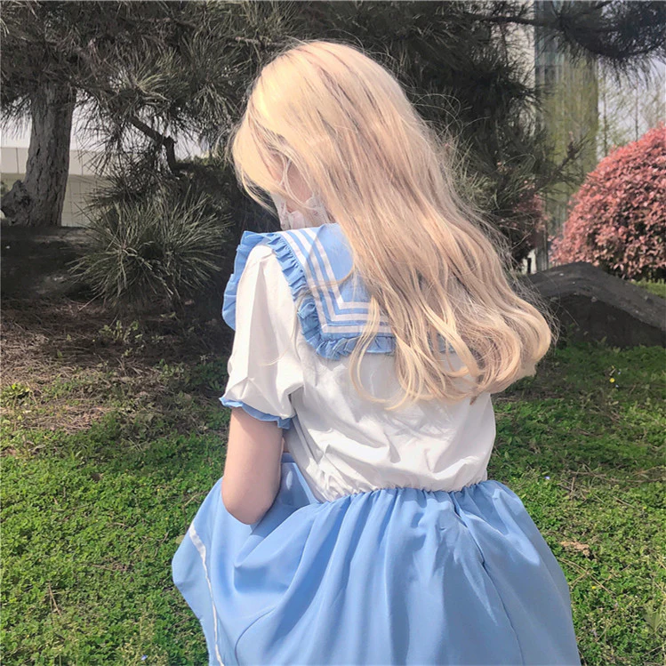 Blue Collar Contrast Short Sleeve Dress  HA0373 - Image 3