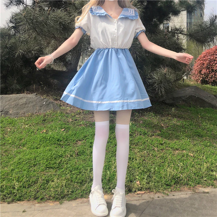 Blue Collar Contrast Short Sleeve Dress  HA0373 - Image 4