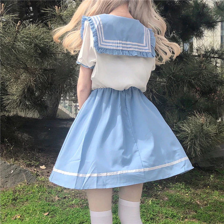 Blue Collar Contrast Short Sleeve Dress  HA0373 - Image 5