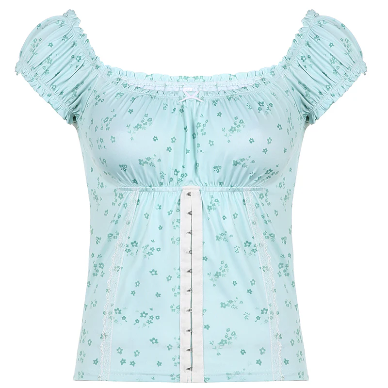 Blue Small Floral Short Sleeve T-Shirt  HA0644 - Image 5