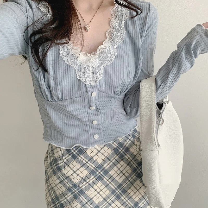 Blue V-Neck Long Sleeve T-Shirt   HA1505 - Image 2
