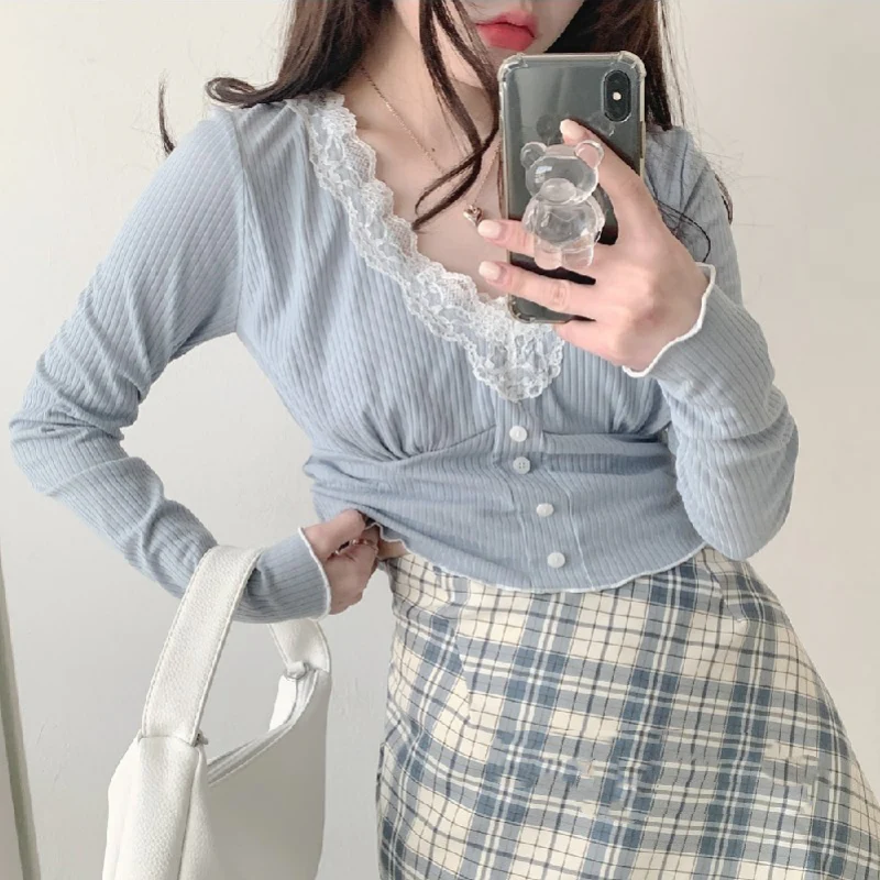 Blue V-Neck Long Sleeve T-Shirt   HA1505 - Image 3