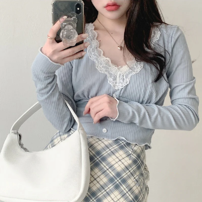 Blue V-Neck Long Sleeve T-Shirt   HA1505 - Image 4