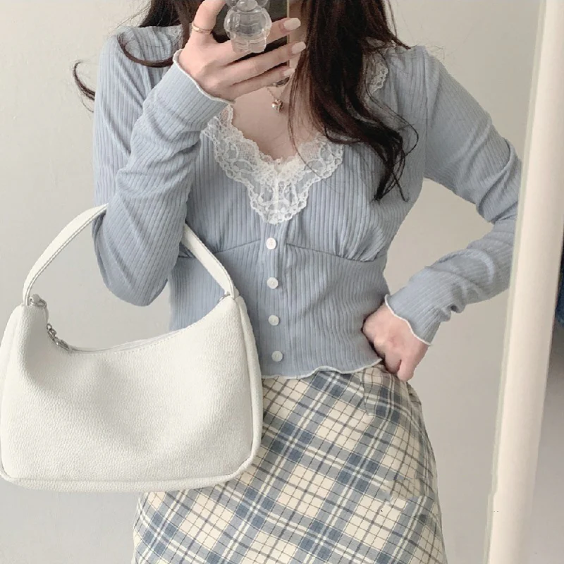 Blue V-Neck Long Sleeve T-Shirt   HA1505 - Image 5