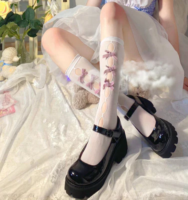 Bow Cutout Black Lace Socks  HA0383 - Image 3