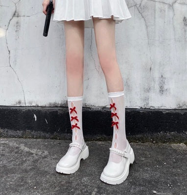 Bow Cutout Black Lace Socks  HA0383 - Image 4