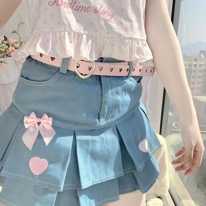 Bow Double Layer Denim Skirt   HA1782 - Image 2