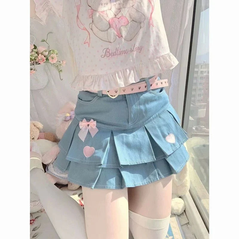 Bow Double Layer Denim Skirt   HA1782 - Image 3