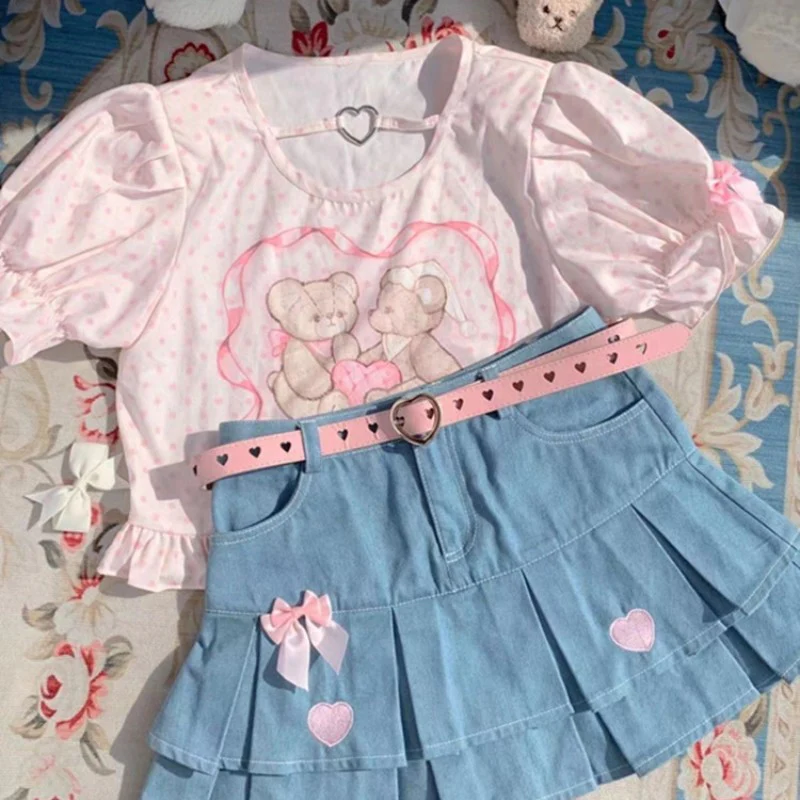 Bow Double Layer Denim Skirt   HA1782 - Image 4