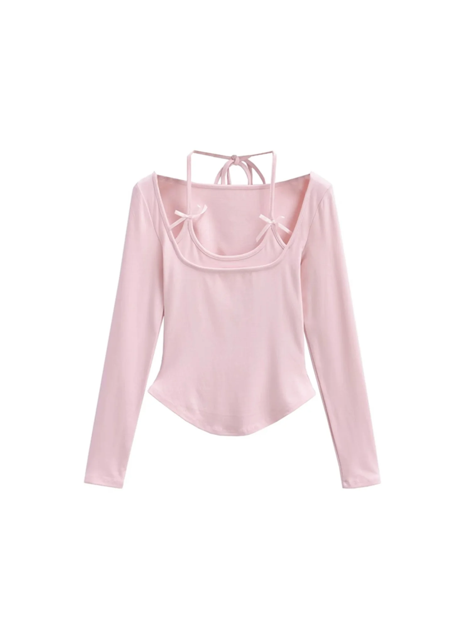 Bow halter neck long-sleeved T-shirt HA2335 - Image 6