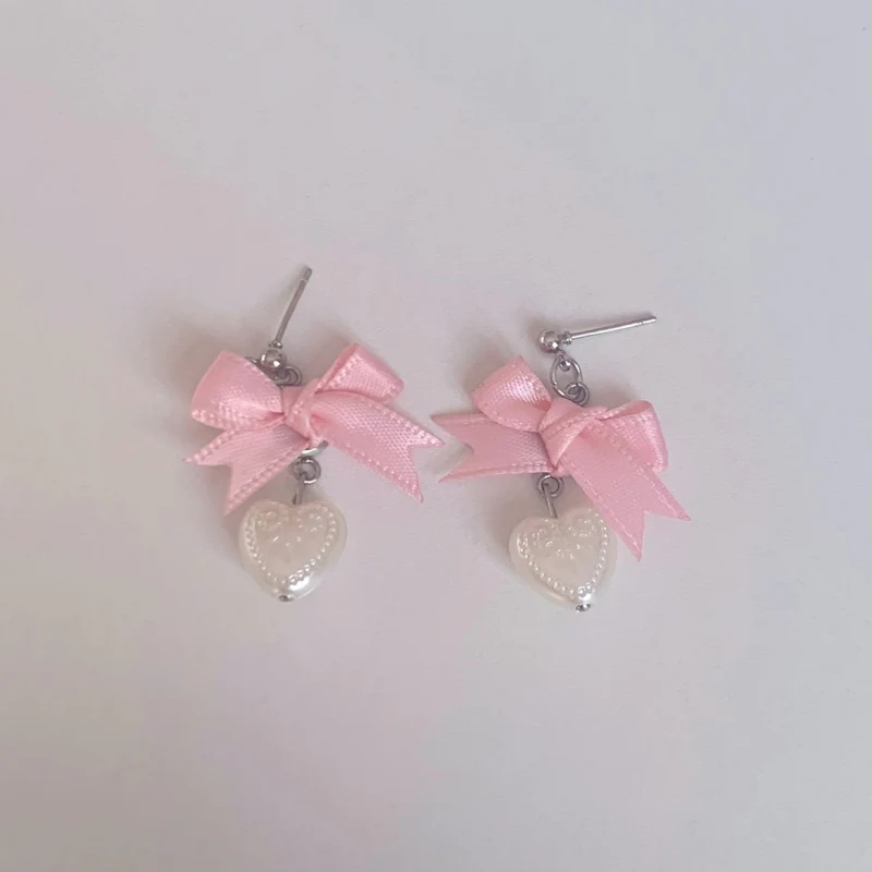 Bow Heart Carved Earrings HA2178 - Image 2