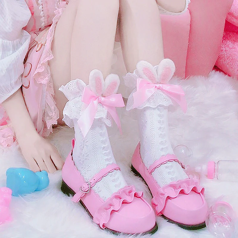 Bow knot cute lace mid tube socks   HA0756 - Image 2