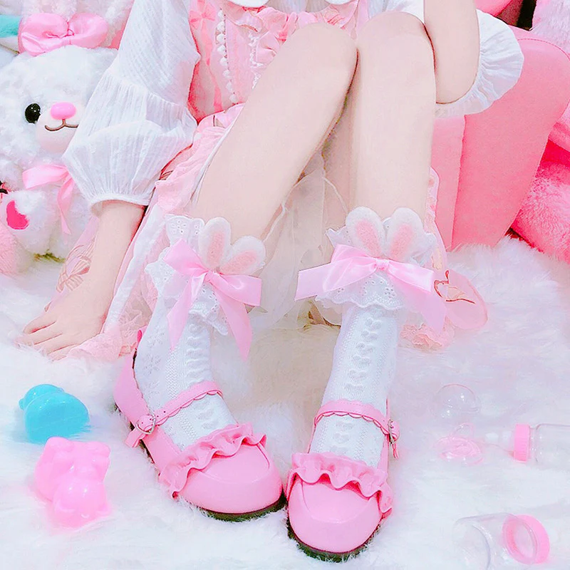 Bow knot cute lace mid tube socks   HA0756 - Image 3