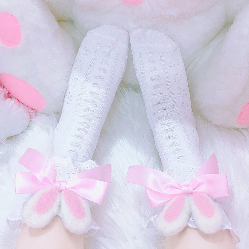 Bow knot cute lace mid tube socks   HA0756 - Image 4
