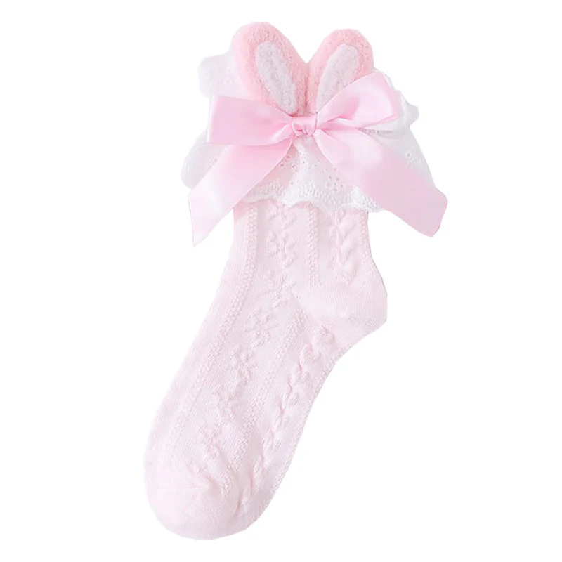 Bow knot cute lace mid tube socks   HA0756 - Image 5