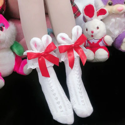 Bow knot cute lace mid tube socks   HA0756 - Image 7