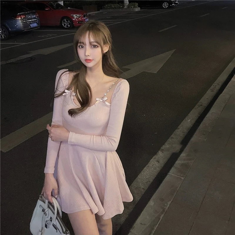 Bow Knot Long Sleeve Waist Knit Dress   HA2131 - Image 3