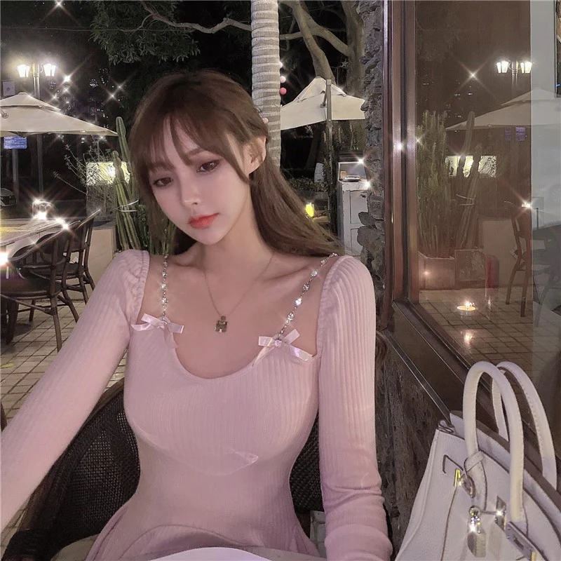 Bow Knot Long Sleeve Waist Knit Dress   HA2131 - Image 4