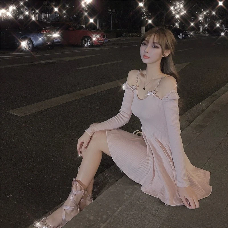Bow Knot Long Sleeve Waist Knit Dress   HA2131 - Image 5