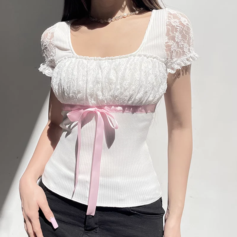 Bow lace T-shirt HA2437 - Image 2