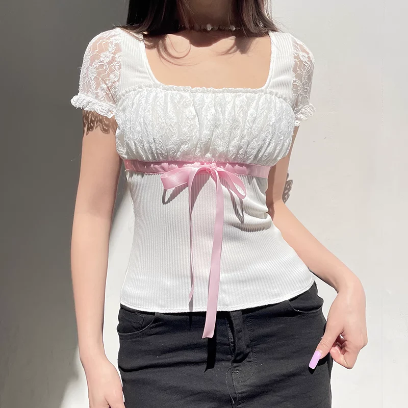 Bow lace T-shirt HA2437 - Image 3