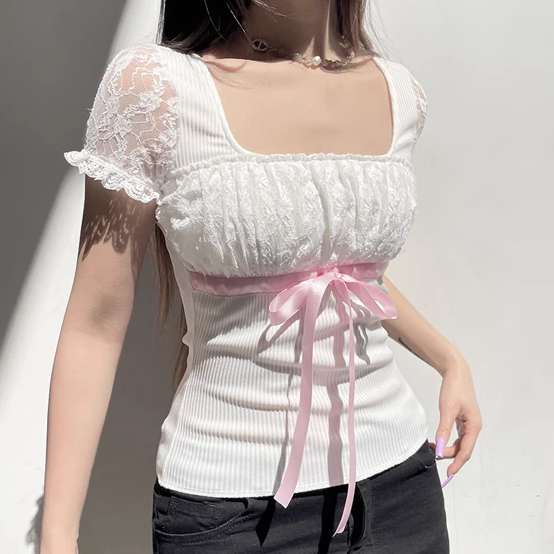 Bow lace T-shirt HA2437 - Image 4