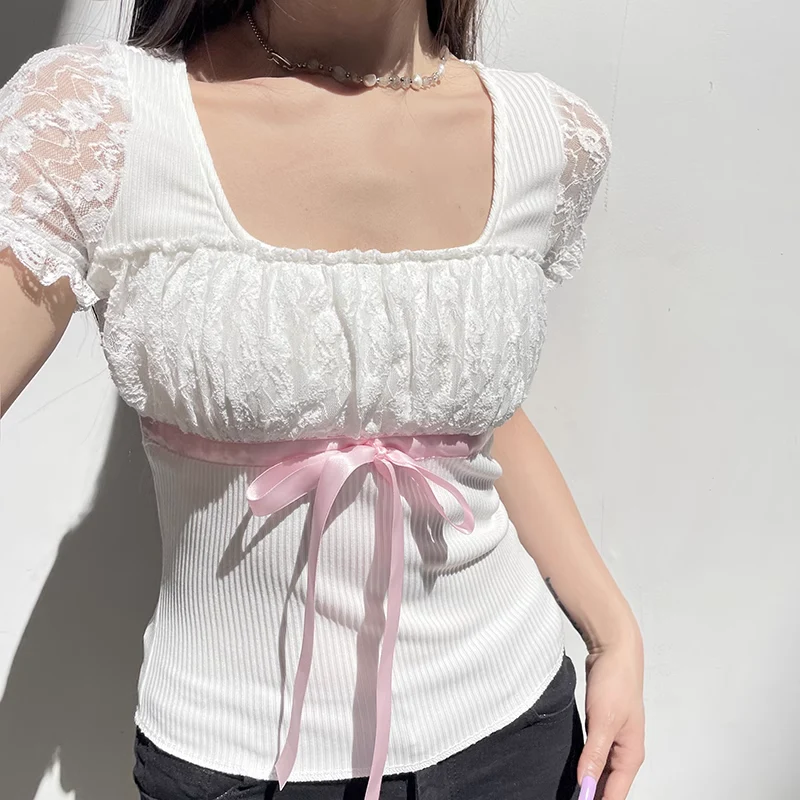 Bow lace T-shirt HA2437 - Image 6