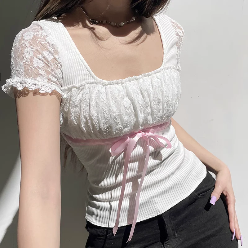 Bow lace T-shirt HA2437 - Image 7